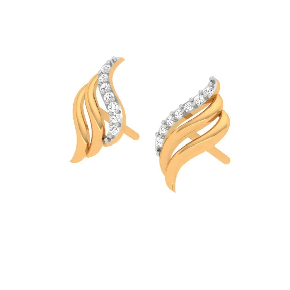 14KT Diamond Studded Gold Earring Design For Daily Use