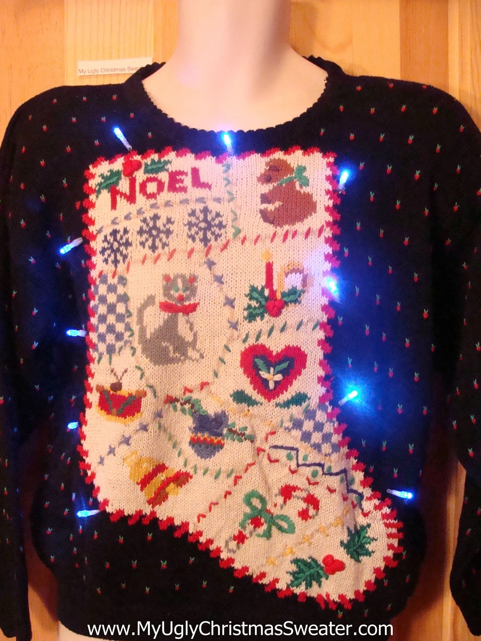 80s Light Up Christmas Sweater with Cat