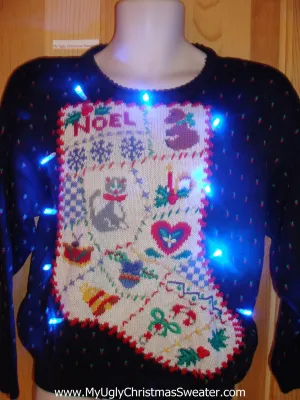 80s Light Up Christmas Sweater with Cat