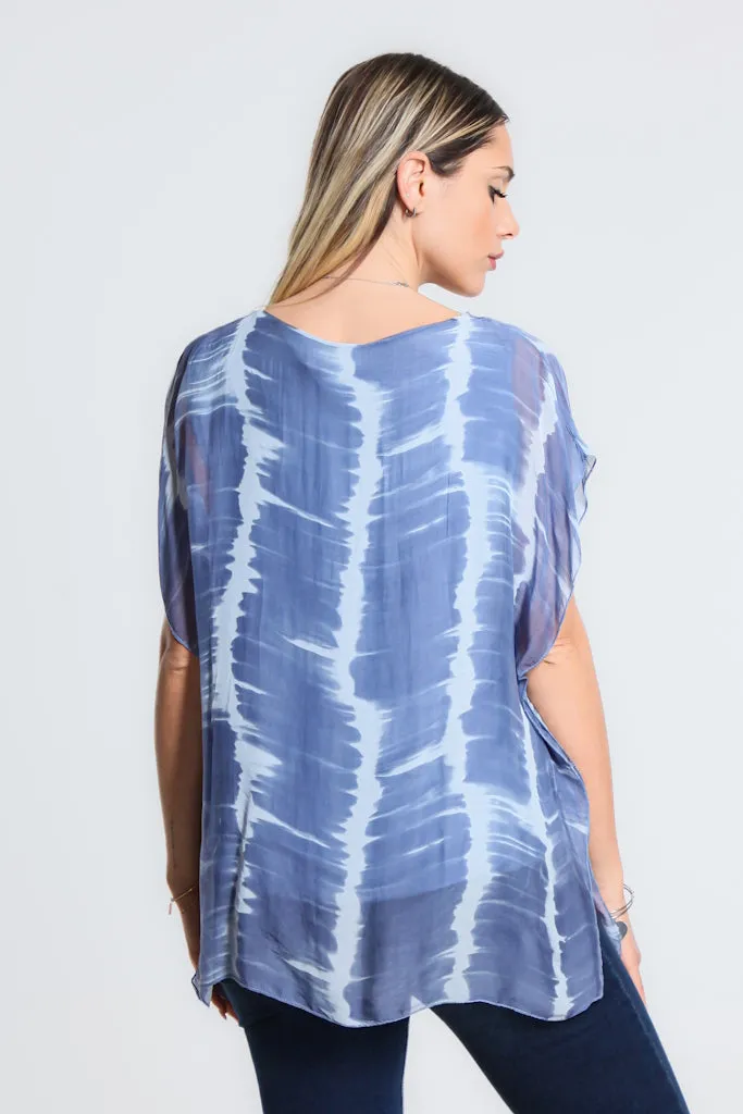 Alyssa Tie Dye V-Neck Flutter Sleeve Top (BSS212TD)