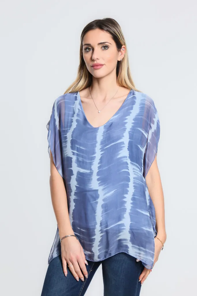 Alyssa Tie Dye V-Neck Flutter Sleeve Top (BSS212TD)