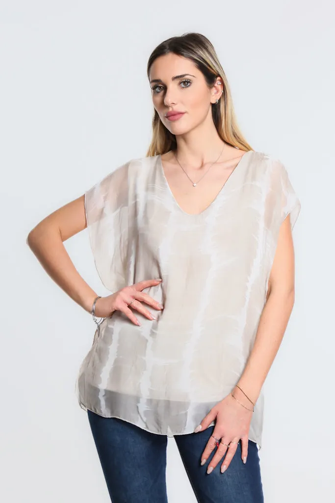 Alyssa Tie Dye V-Neck Flutter Sleeve Top (BSS212TD)