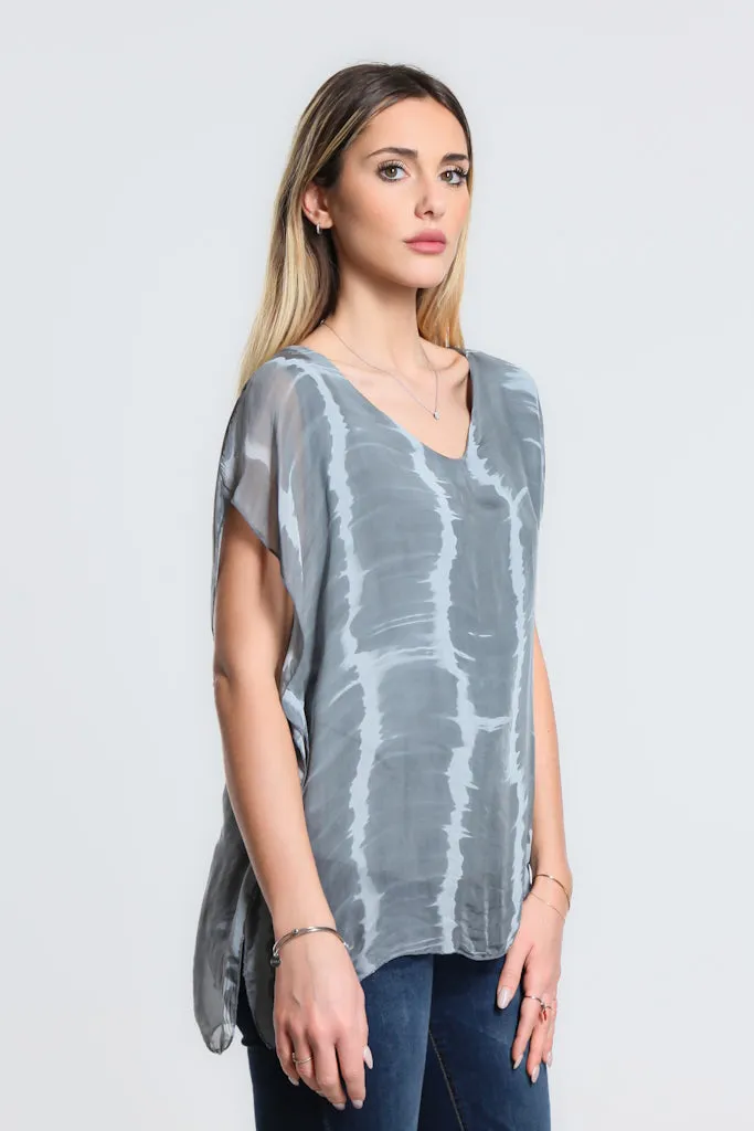 Alyssa Tie Dye V-Neck Flutter Sleeve Top (BSS212TD)