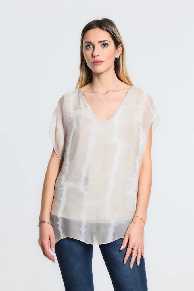 Alyssa Tie Dye V-Neck Flutter Sleeve Top (BSS212TD)