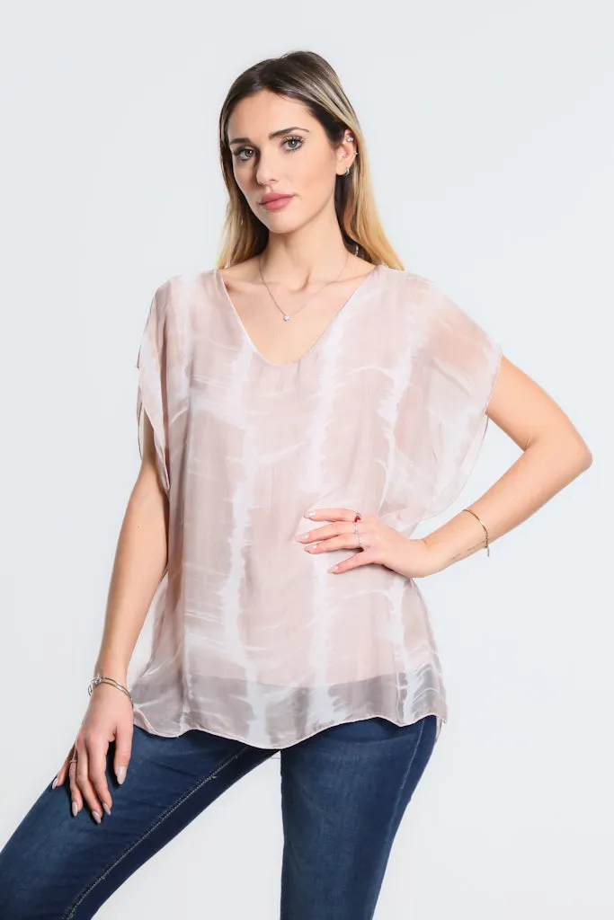 Alyssa Tie Dye V-Neck Flutter Sleeve Top (BSS212TD)