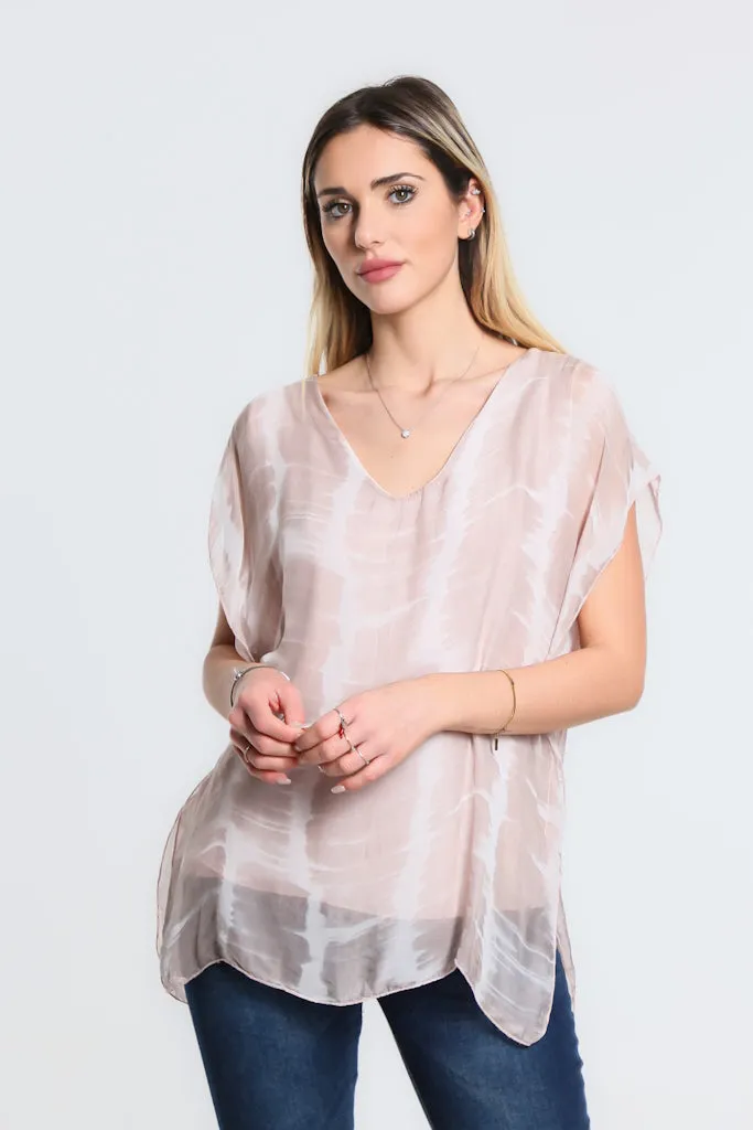 Alyssa Tie Dye V-Neck Flutter Sleeve Top (BSS212TD)