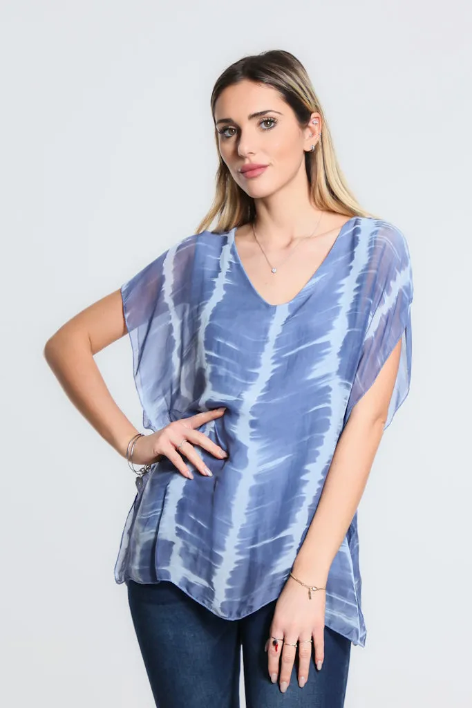 Alyssa Tie Dye V-Neck Flutter Sleeve Top (BSS212TD)