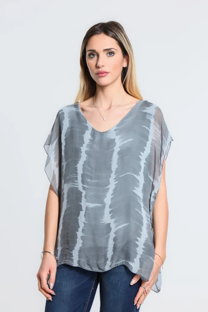 Alyssa Tie Dye V-Neck Flutter Sleeve Top (BSS212TD)