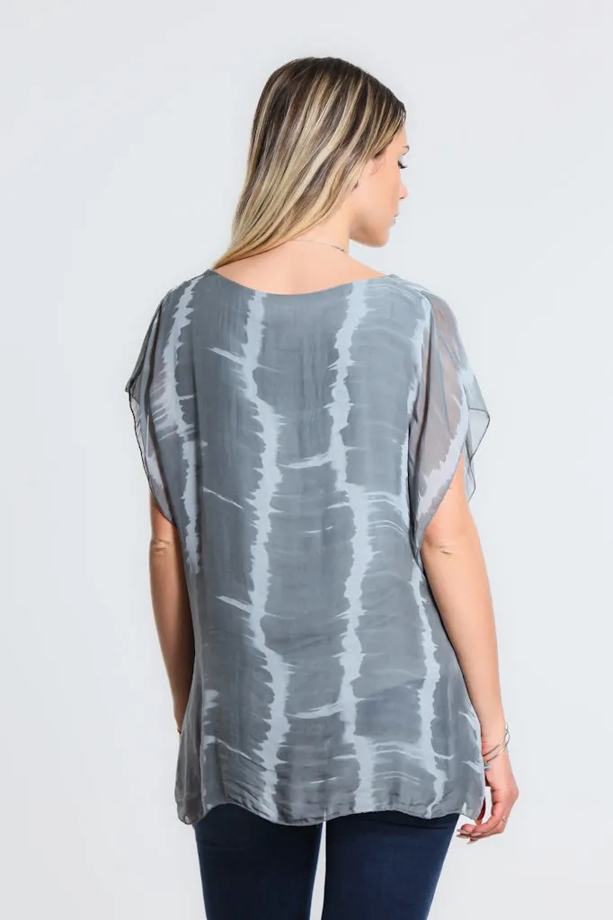 Alyssa Tie Dye V-Neck Flutter Sleeve Top (BSS212TD)