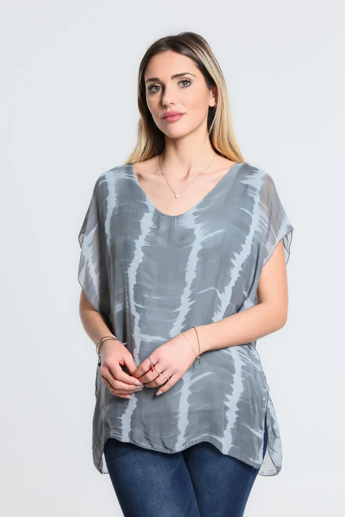 Alyssa Tie Dye V-Neck Flutter Sleeve Top (BSS212TD)