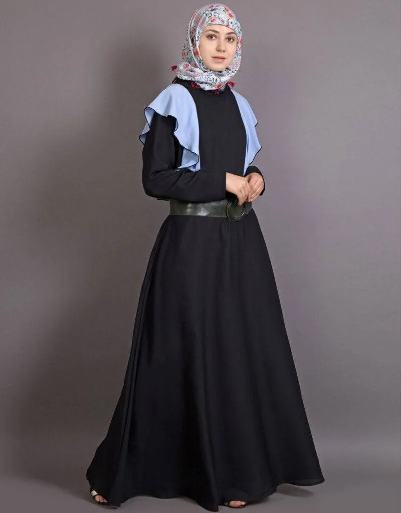 Arabic Frill casual daily wear collage girls casual skyblue abaya Black