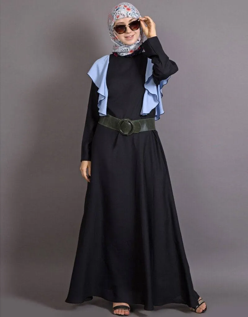 Arabic Frill casual daily wear collage girls casual skyblue abaya Black