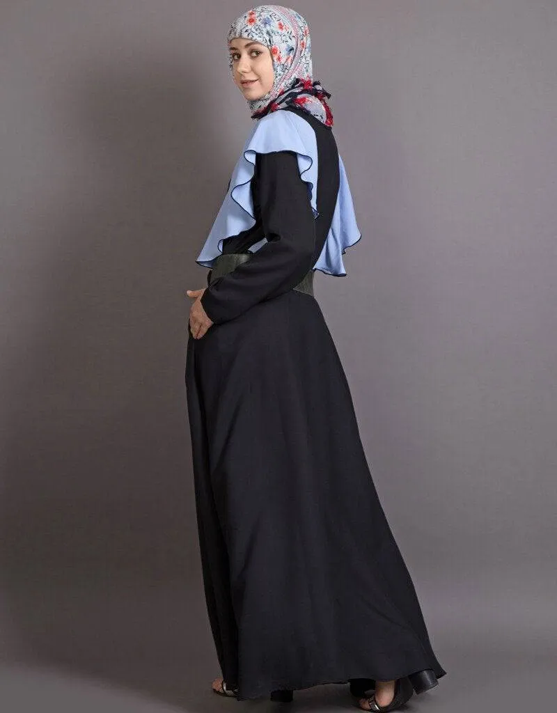 Arabic Frill casual daily wear collage girls casual skyblue abaya Black