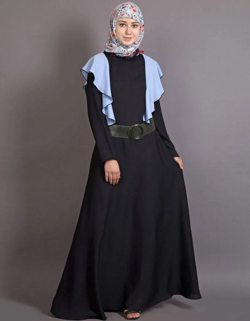 Arabic Frill casual daily wear collage girls casual skyblue abaya Black