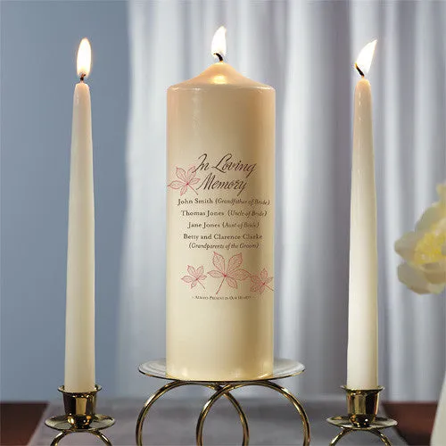 Autumn Leaf Memorial Pillar Candles Ivory Willow Green