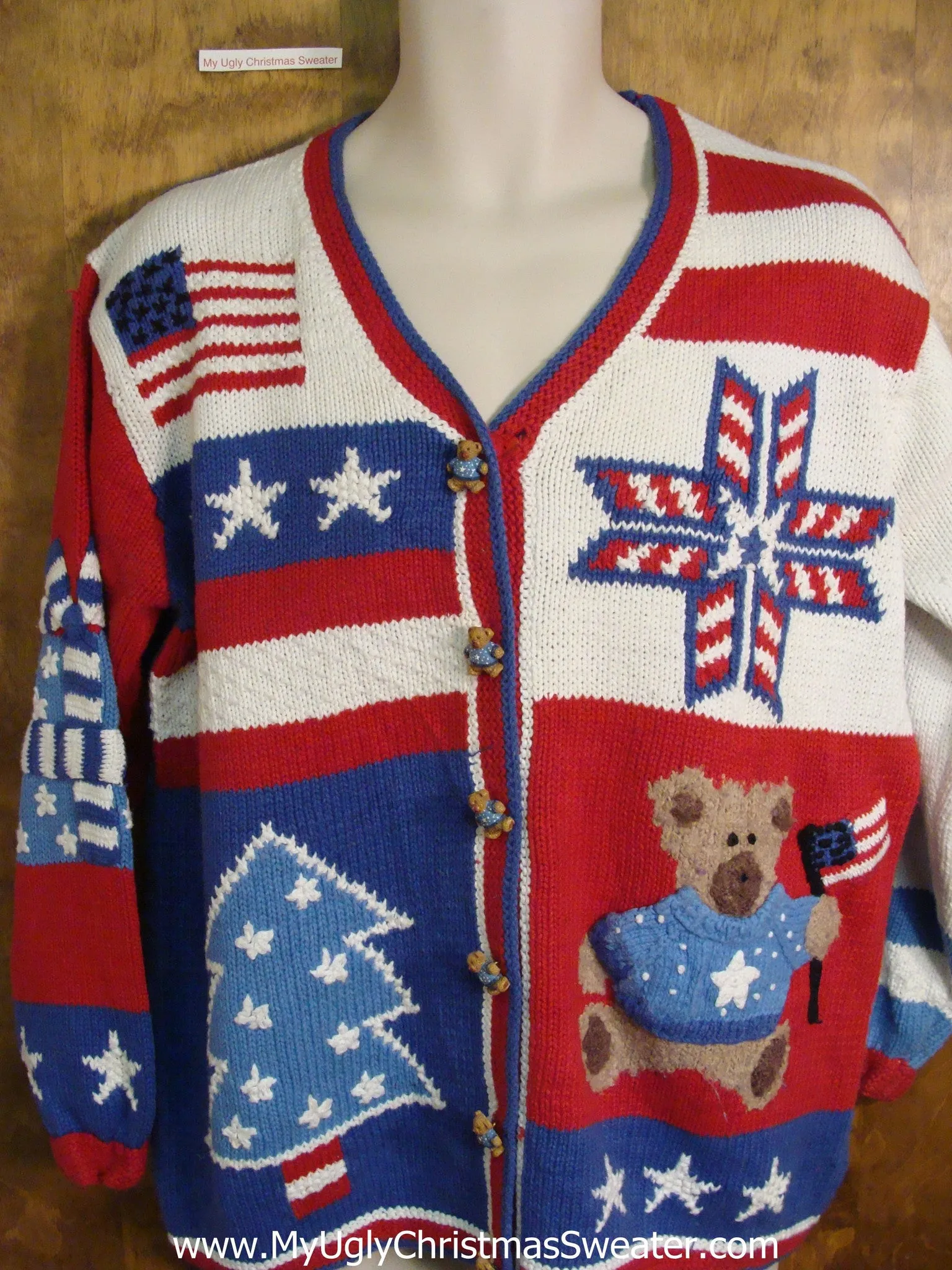 BEST Patriotic Santa 2sided Christmas Sweater with Lights