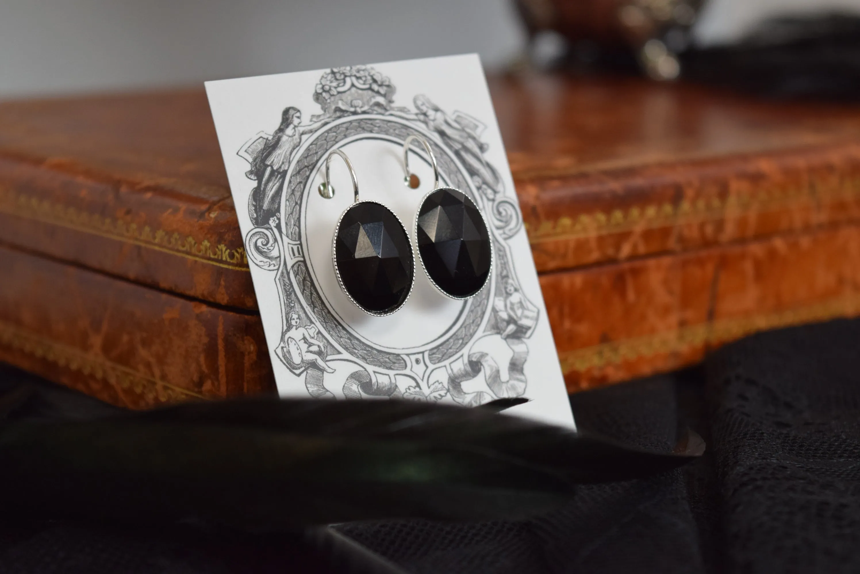 Black Onyx faceted earrings - Large Oval