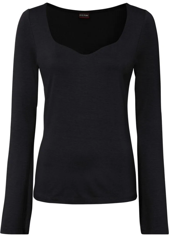 Bodyflirt Long Sleeve Sweetheart Neck Shirt, Black