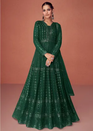 Bottle Green Bridesmaid Wear Wedding Wear Anarkali Suit