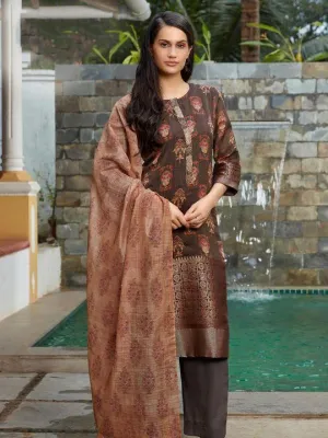 Brown Exquisite Soft Silk Semi Stitched Salwar Kameez & Chanderi Dupatta