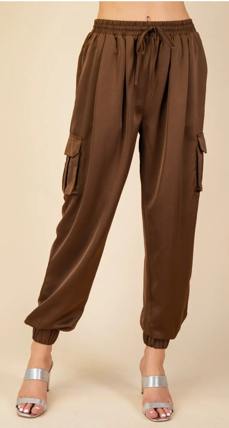 Brown Satin Joggers