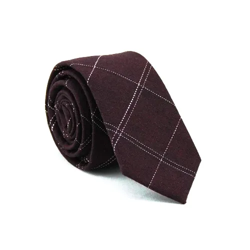 Classy Men Burgundy Checkered Cotton Skinny Tie