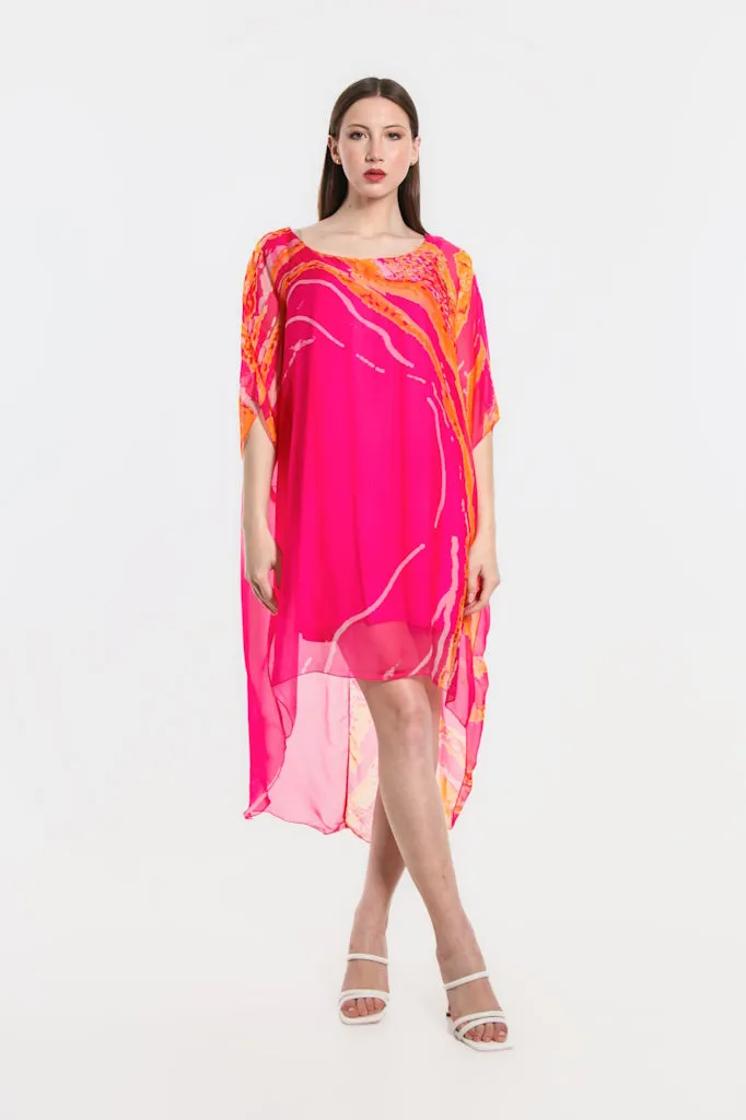 Corinn Lava Hi-Low Silk Dress (DQ208L) - FINAL SALE