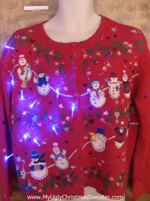 Crazy Snowman Clothesline Christmas Sweater with Lights