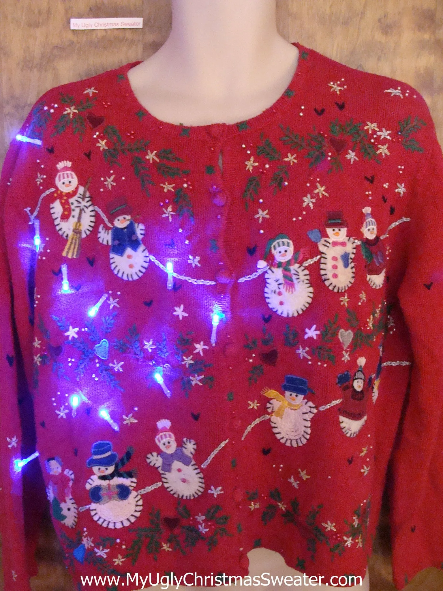 Crazy Snowman Clothesline Christmas Sweater with Lights