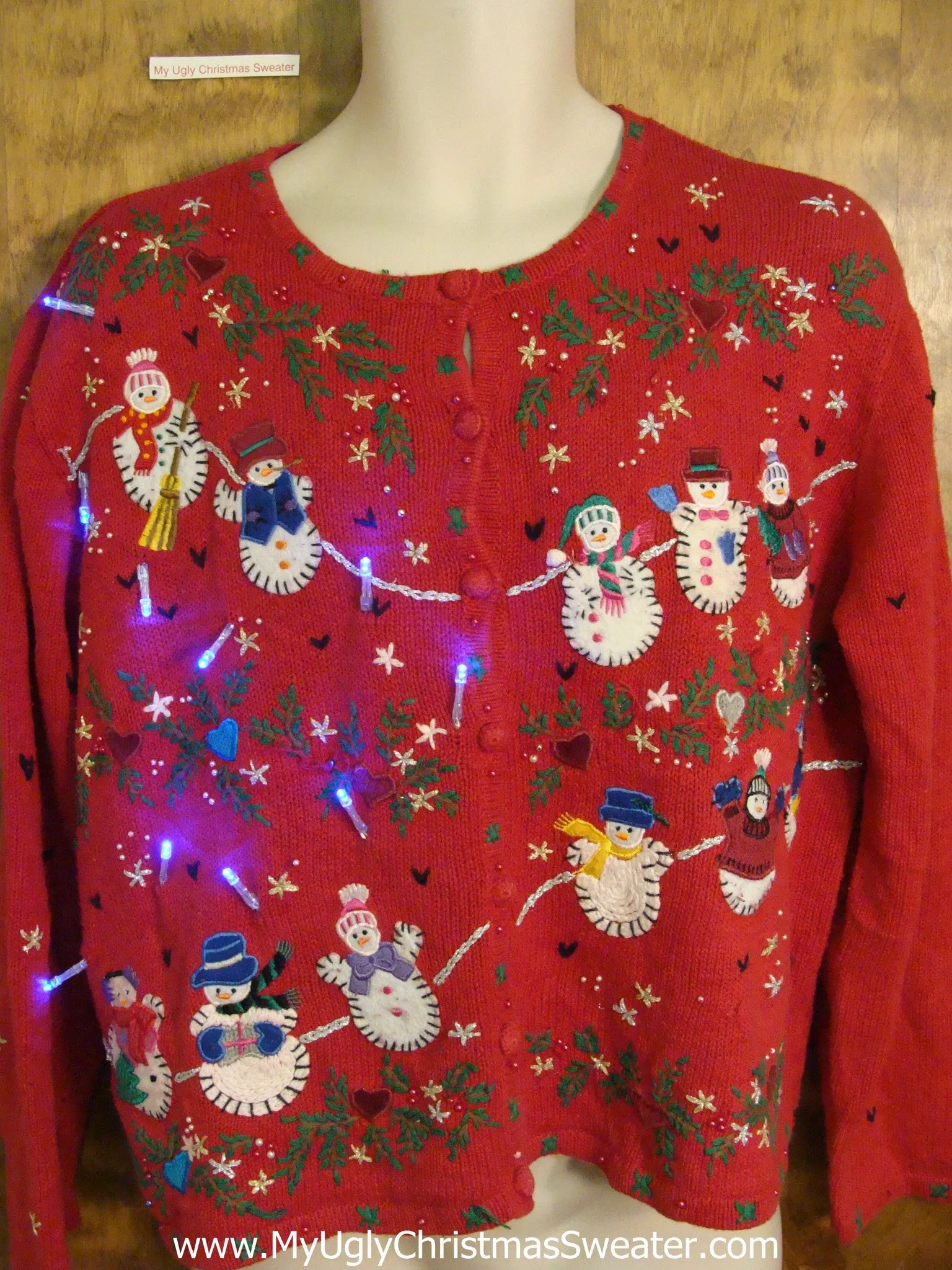 Crazy Snowman Clothesline Christmas Sweater with Lights