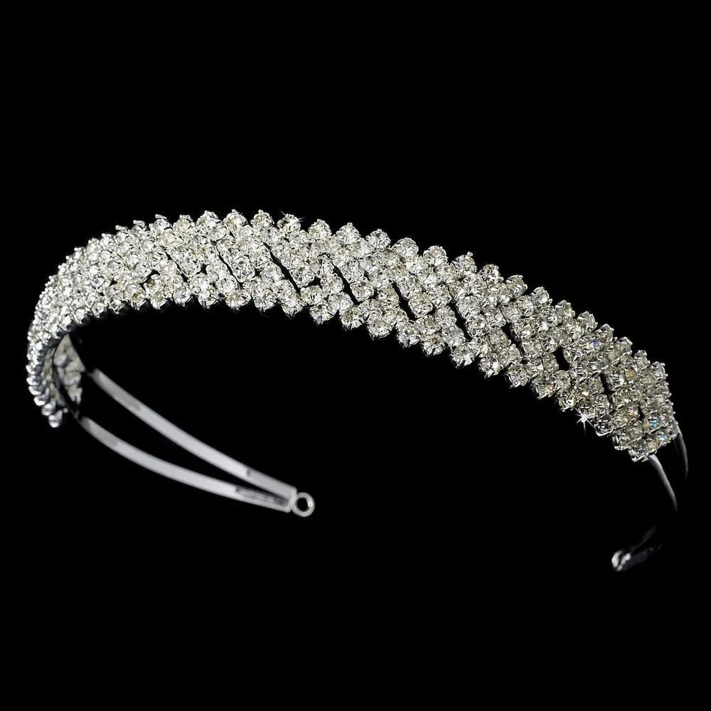 Crystal Covered Headband in Lustrous Silver Plating