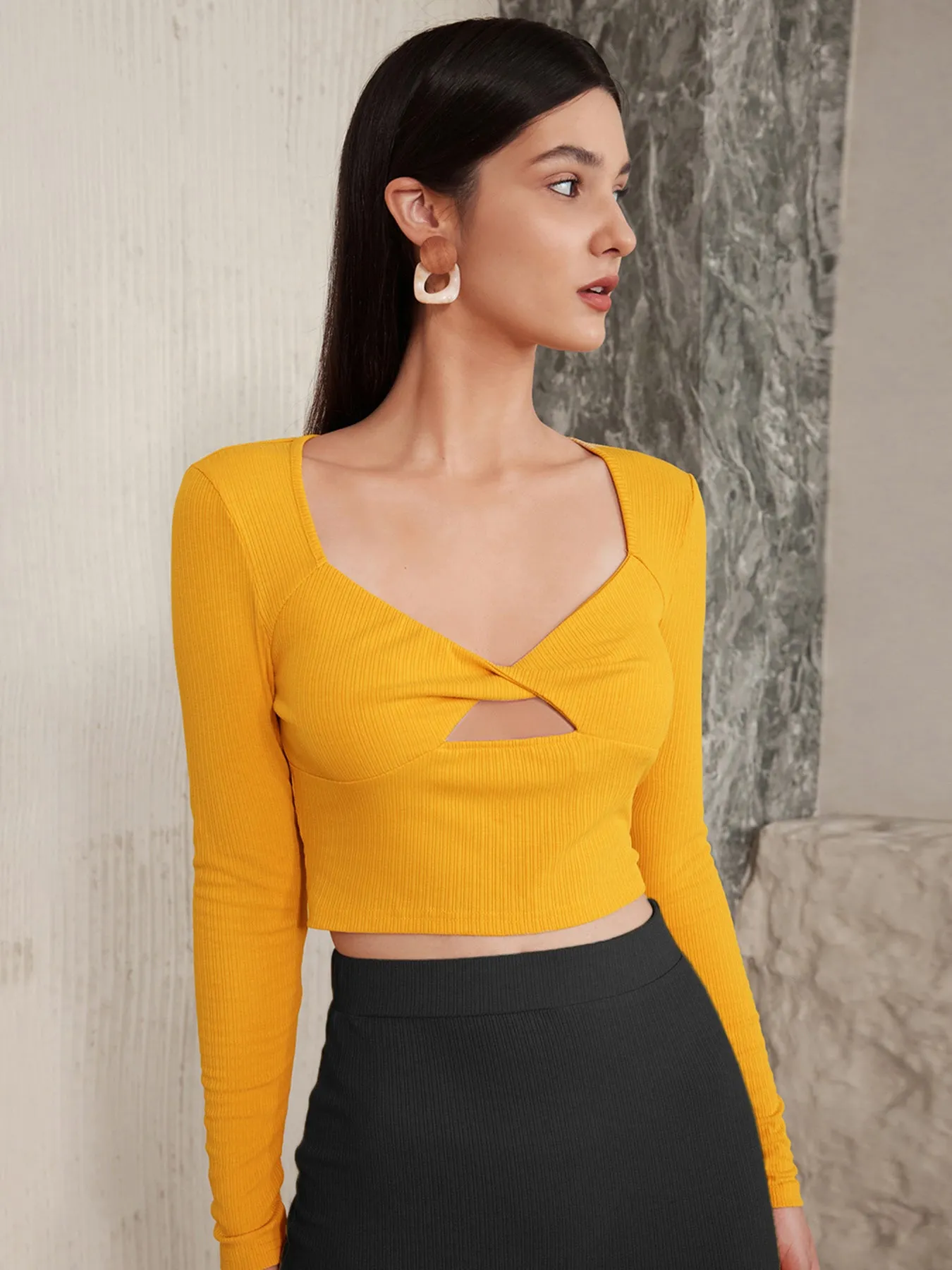 Cut Out Twist Ruched Crop Top