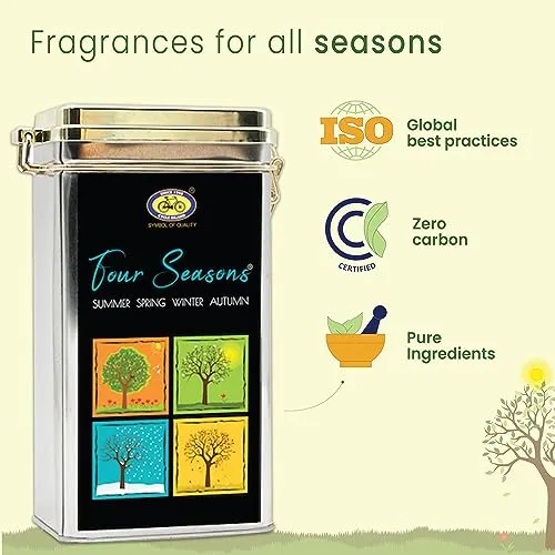 Cycle Pure Four Seasons Premium Bambooless Incense Pack of 4 Fragrance (104 Nos) Special Bamboo-Less Agarbathi for Meditation, Good Vibes, Gifting