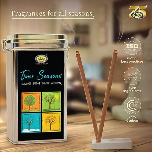 Cycle Pure Four Seasons Premium Bambooless Incense Pack of 4 Fragrance (104 Nos) Special Bamboo-Less Agarbathi for Meditation, Good Vibes, Gifting