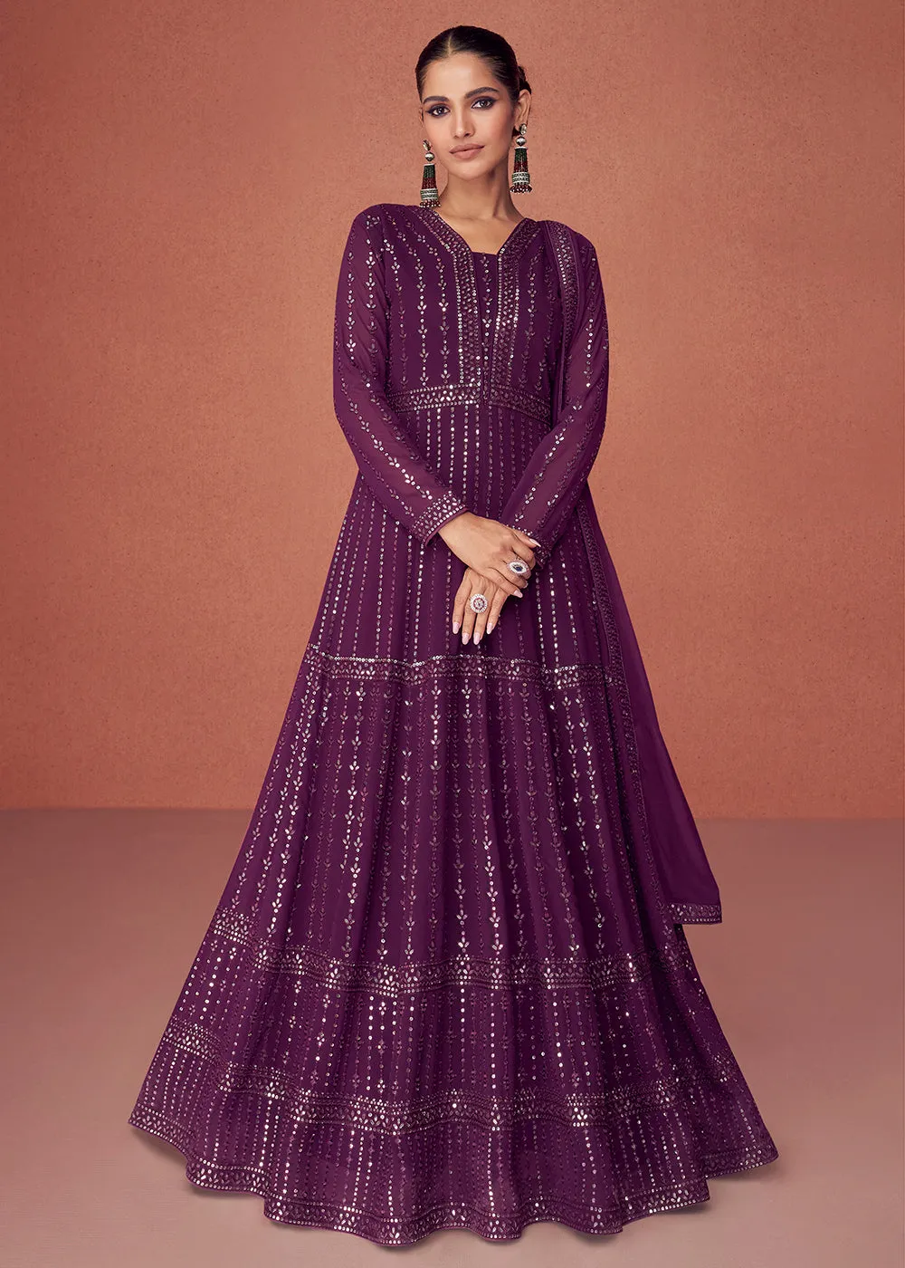 Deep Purple Bridesmaid Wear Wedding Wear Anarkali Suit