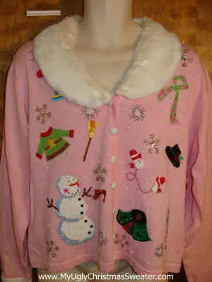 Fancy Pink Holiday Sweater with Fluffy Collar