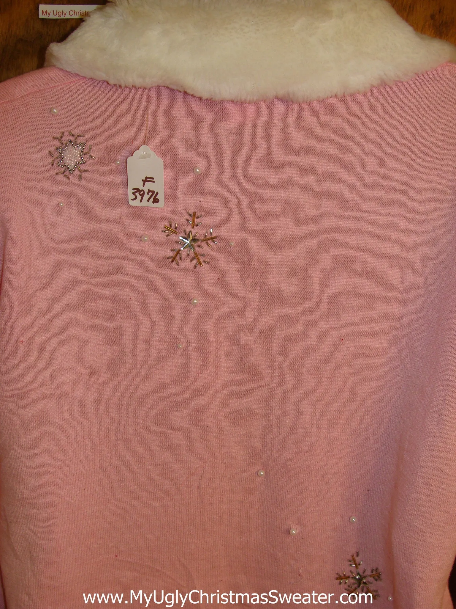 Fancy Pink Holiday Sweater with Fluffy Collar