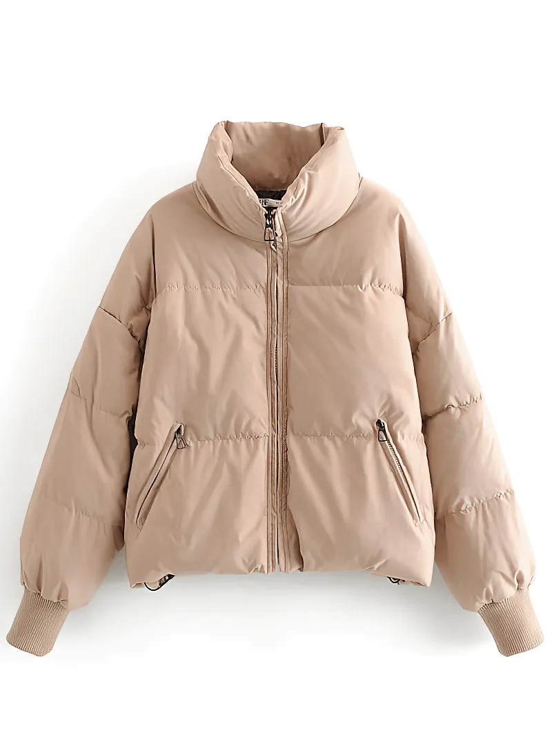 Fashion Ladies Stand Collar Parka / Women's Zipper Pockets Down Jacket - SF0012