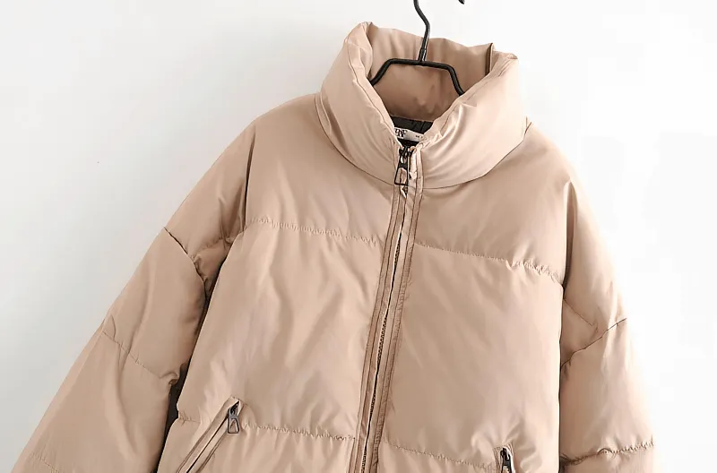 Fashion Ladies Stand Collar Parka / Women's Zipper Pockets Down Jacket - SF0012