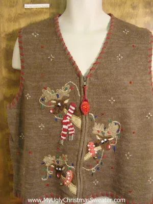 Funny Peeking Reindeer Holiday Sweater Vest