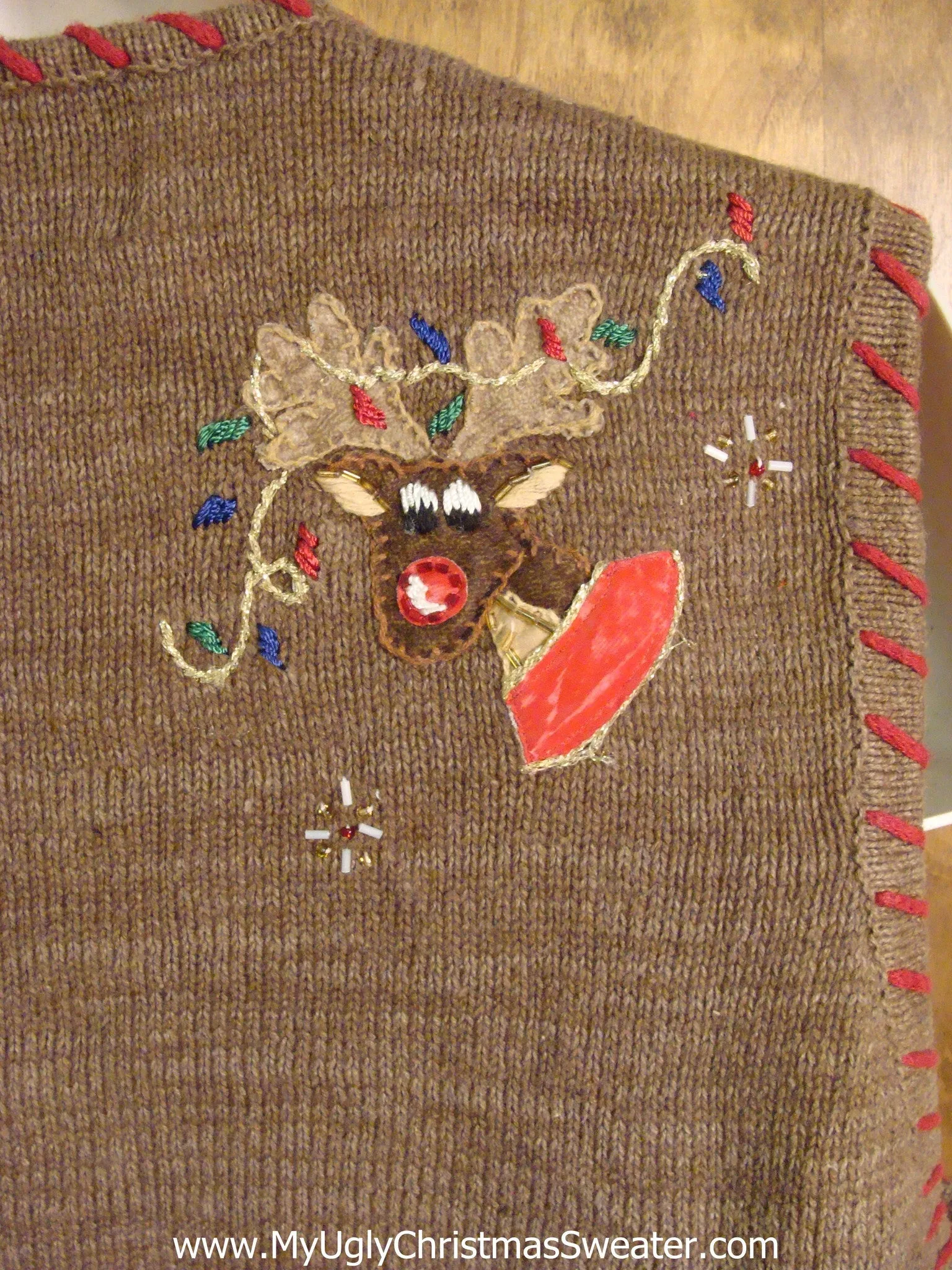 Funny Peeking Reindeer Holiday Sweater Vest