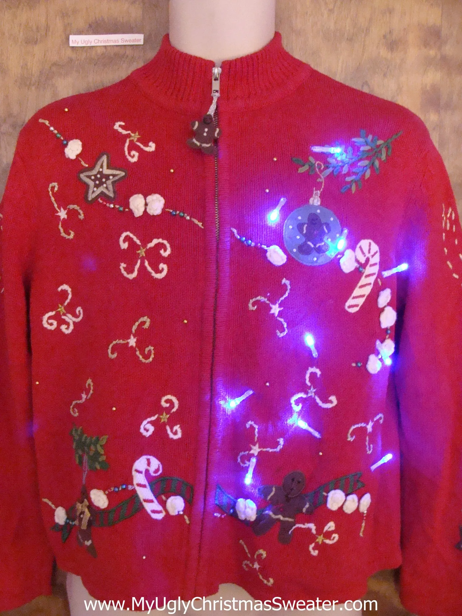 Gingerbread Ornaments Christmas Sweater with Lights