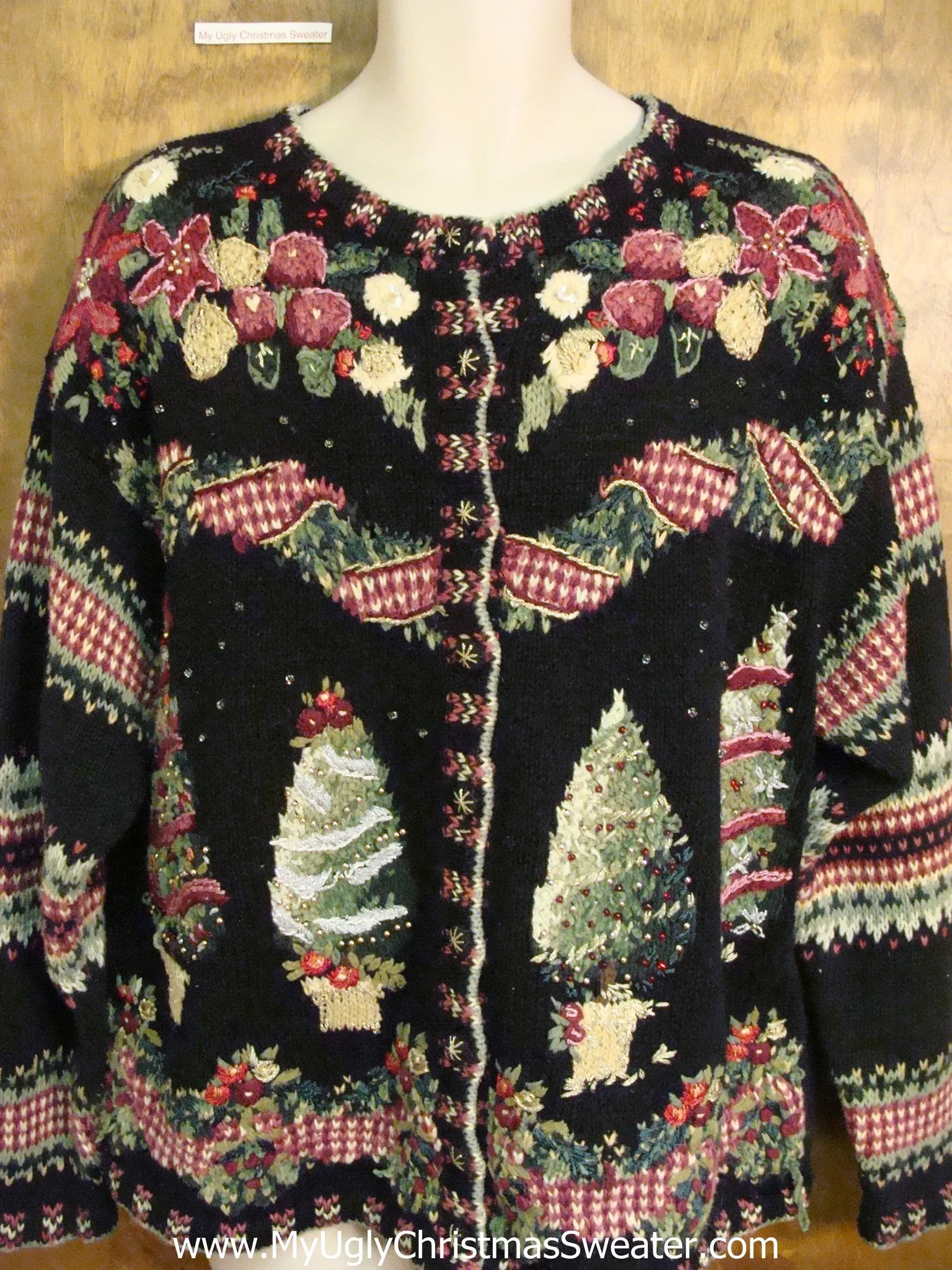 Horrible 80s Trees Corny Cheesy Christmas Sweater