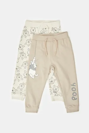 Infant Boys Ecru Winnie The Pooh Printed Joggers Set (Pack Of 2)