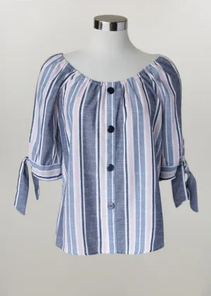 Ladies Top Denim White Pink Stripe - 78023