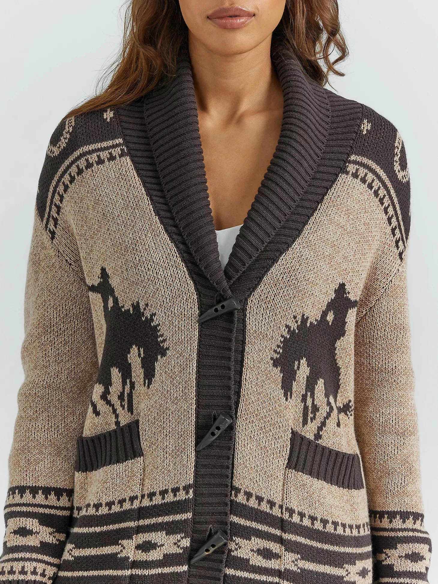 Ladies Wrangler Retro Desert Cardigan in Chocolate - 112353132