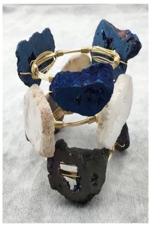 Large Geode Stone Wire Wrapped Bracelets - Final Sale