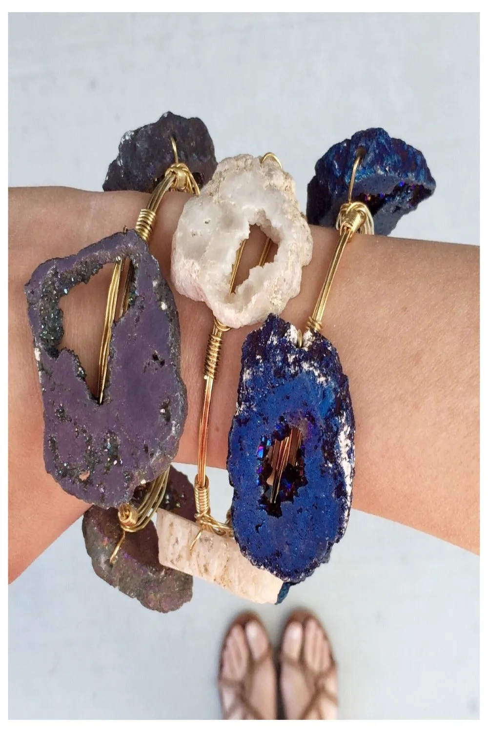 Large Geode Stone Wire Wrapped Bracelets - Final Sale