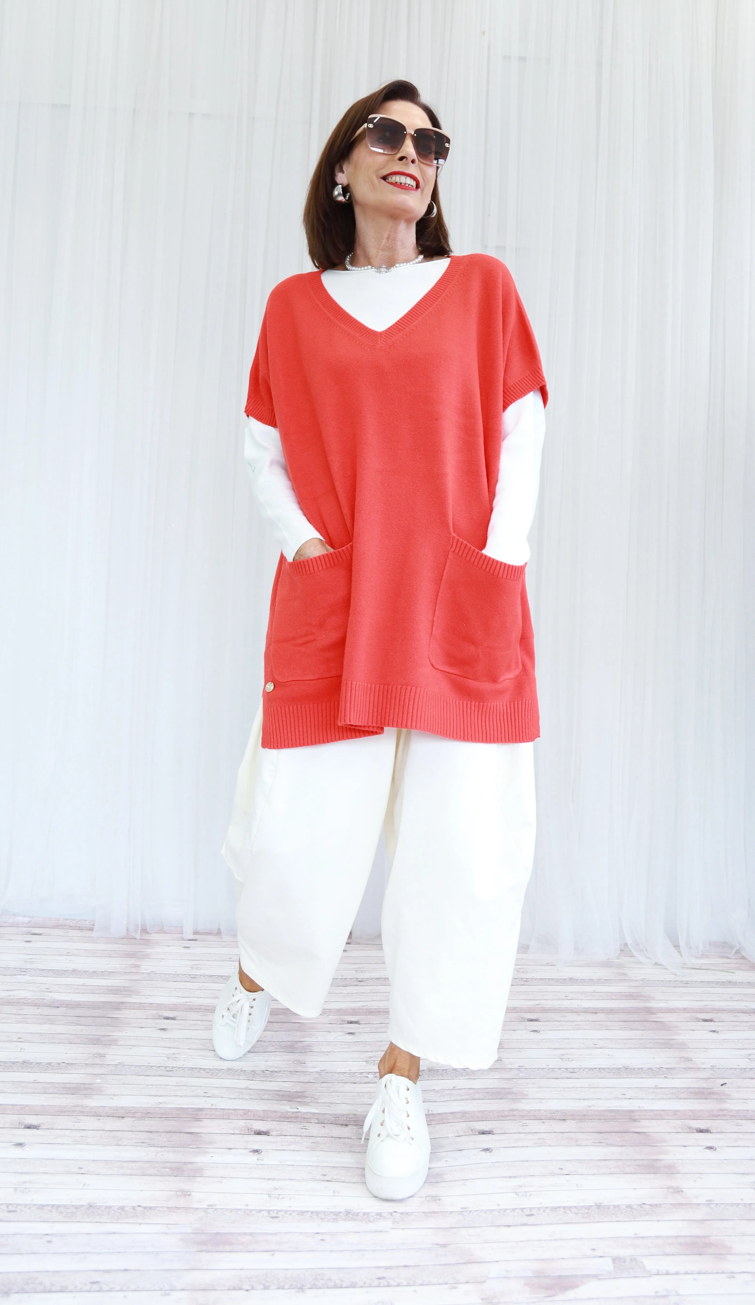 LYLA KNIT TUNIC - RED - 1838