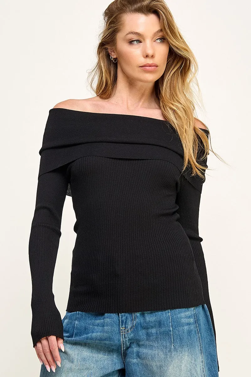 OFF SHOULDER SLIM SWEATER